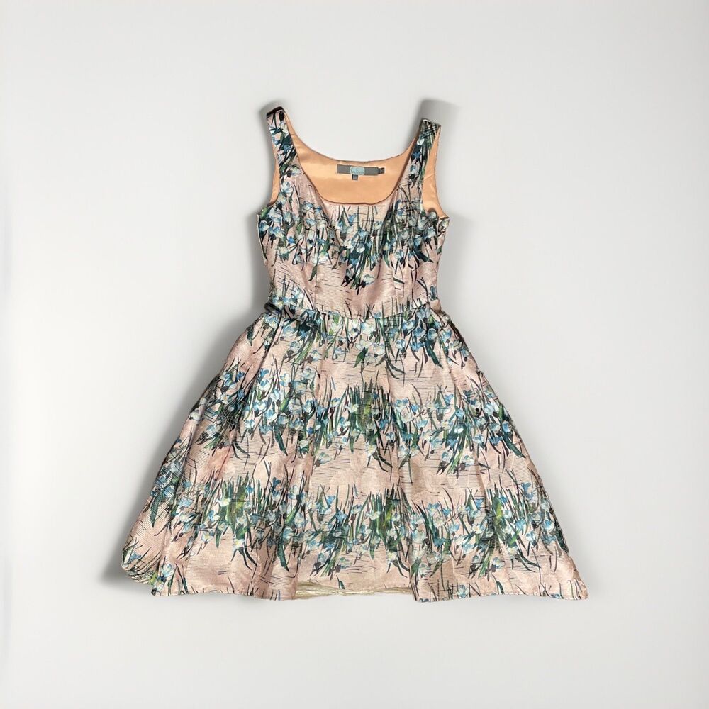 Anthropologie Eva Franco Floral Jacquard Dress 00 Pink Kentucky Derby Wedding - Picture 8 of 13